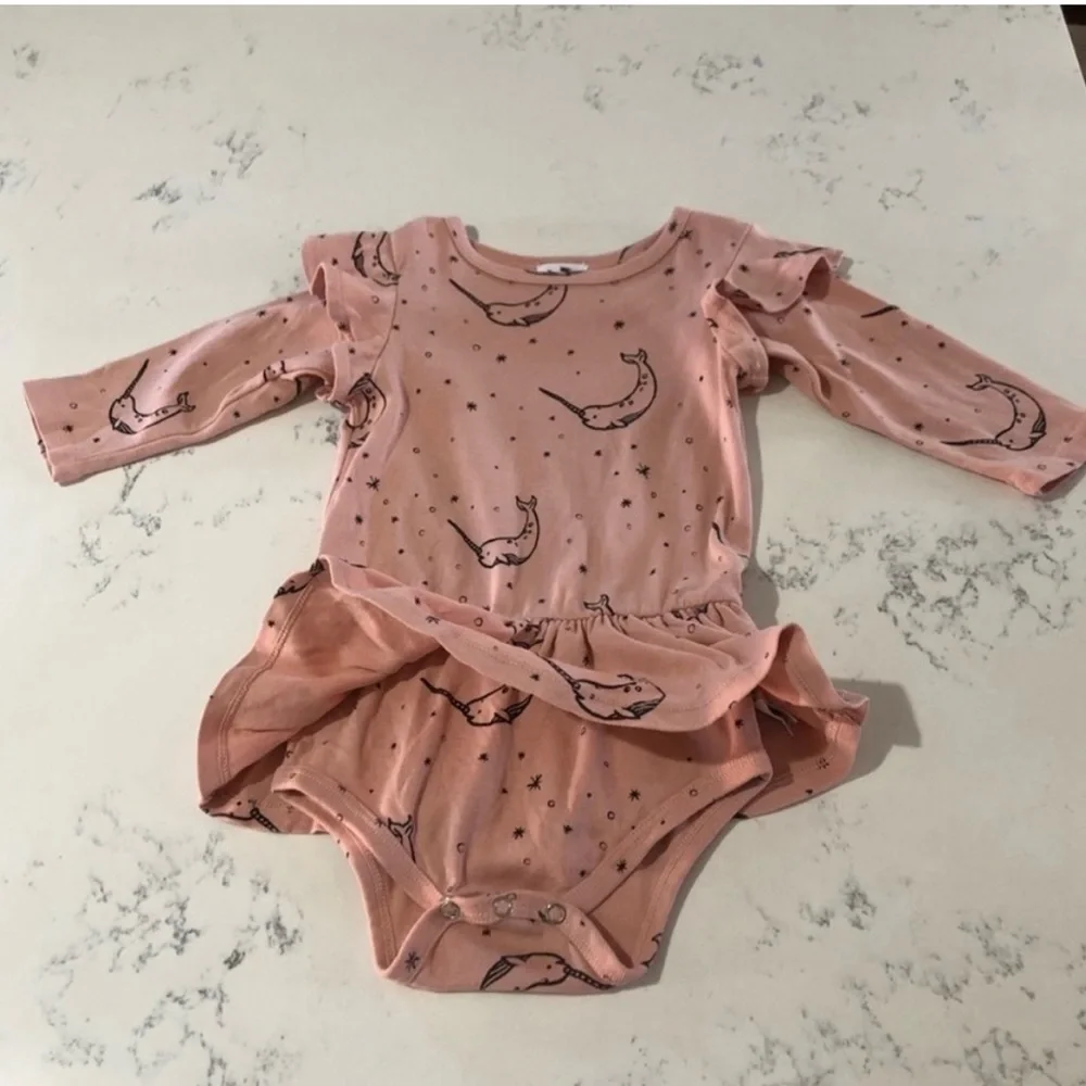 Kira bodysuit tutu’s long sleeve organic cotton pink with unicorn whale